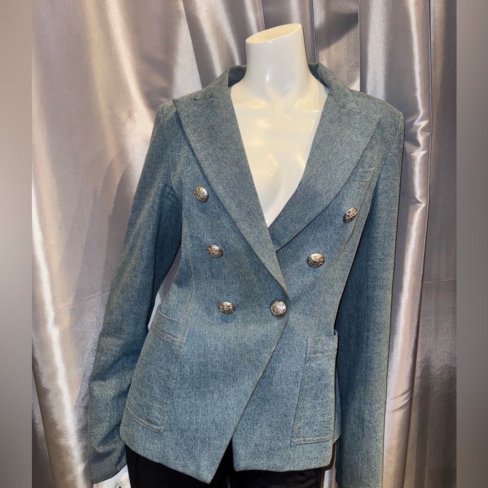 Distressed Colored Women's Double-Breasted Denim Jacket